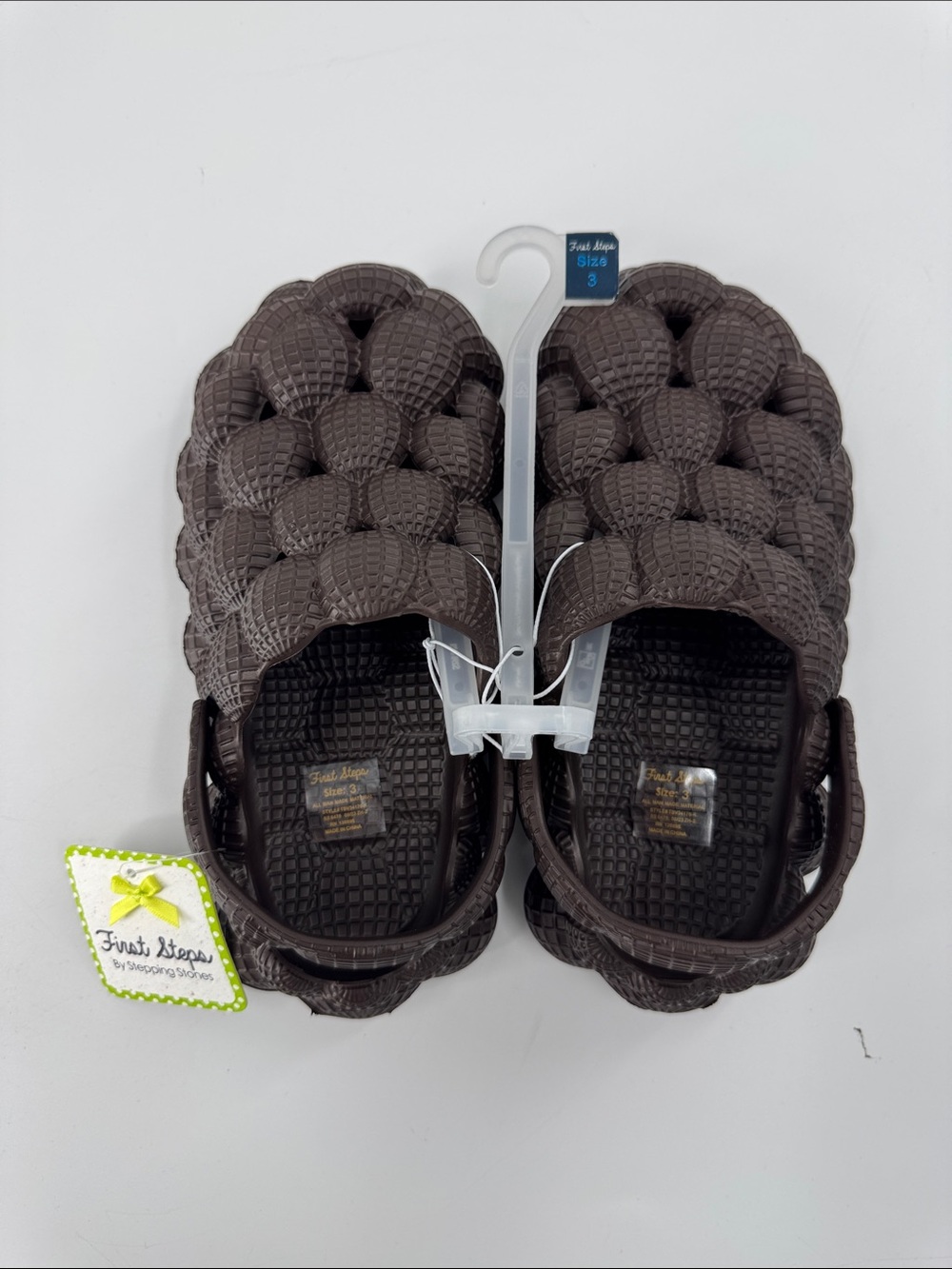 FIRST STEPS Kids' Brown Bubble Clog Sandals Size 3 NWT